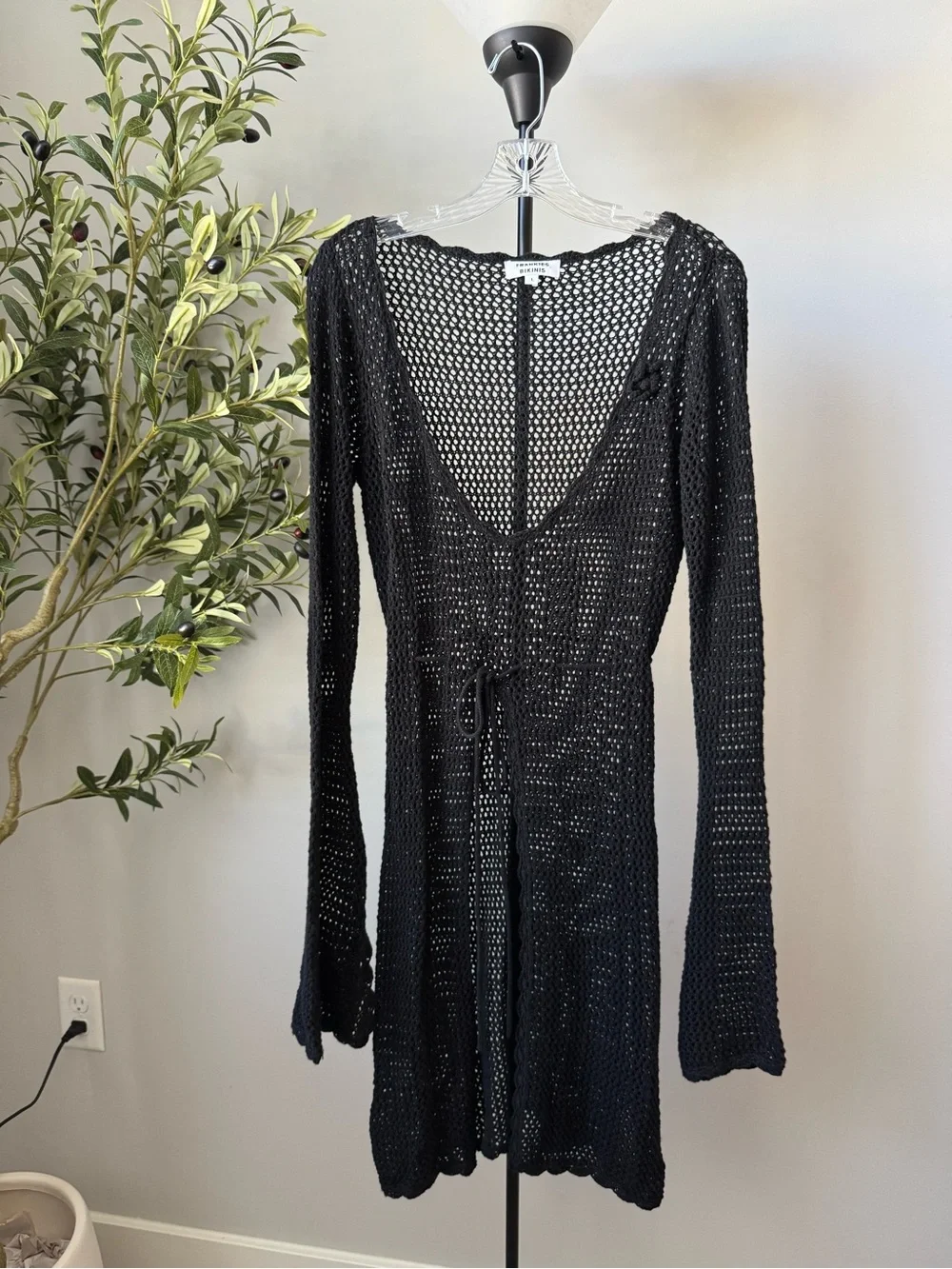 Frankies Bikinis Collette Crochet Tunic Black Cover Up